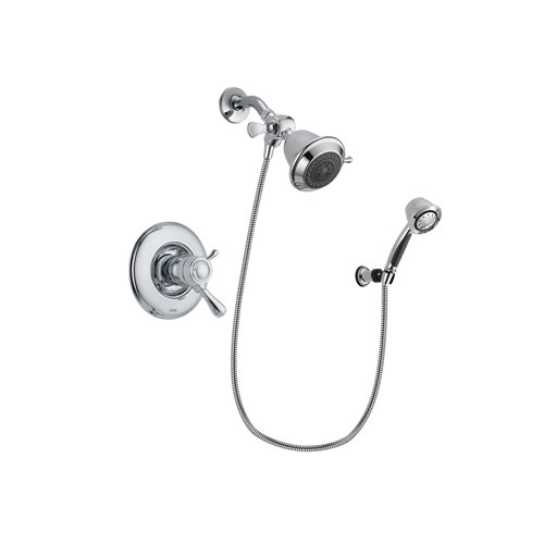 Delta Leland Chrome Finish Thermostatic Shower Faucet System Package with Shower Head and 5-Spray Adjustable Wall Mount Hand Shower Includes Rough-in Valve DSP0294V
