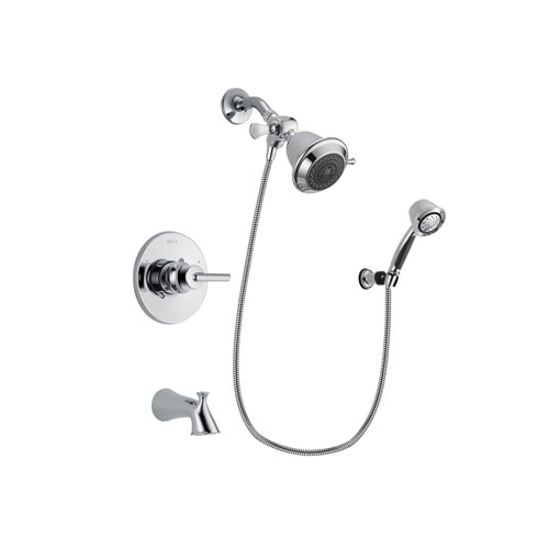 Delta Trinsic Chrome Finish Tub and Shower Faucet System Package with Shower Head and 5-Spray Adjustable Wall Mount Hand Shower Includes Rough-in Valve and Tub Spout DSP0301V