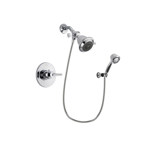 Delta Trinsic Chrome Finish Shower Faucet System Package with Shower Head and 5-Spray Adjustable Wall Mount Hand Shower Includes Rough-in Valve DSP0302V