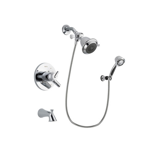 Delta Trinsic Chrome Finish Dual Control Tub and Shower Faucet System Package with Shower Head and 5-Spray Adjustable Wall Mount Hand Shower Includes Rough-in Valve and Tub Spout DSP0311V
