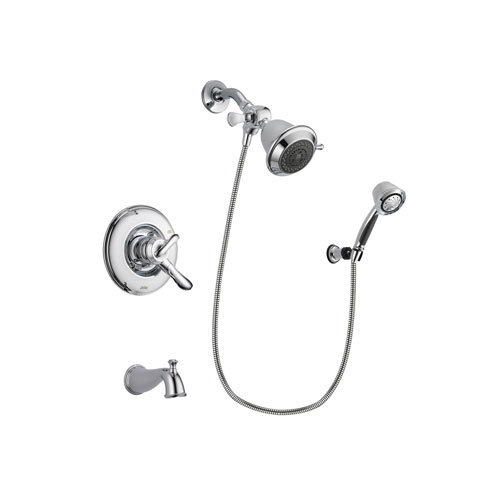 Delta Linden Chrome Finish Dual Control Tub and Shower Faucet System Package with Shower Head and 5-Spray Adjustable Wall Mount Hand Shower Includes Rough-in Valve and Tub Spout DSP0319V