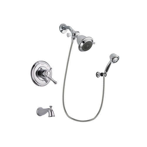 Delta Cassidy Chrome Finish Dual Control Tub and Shower Faucet System Package with Shower Head and 5-Spray Adjustable Wall Mount Hand Shower Includes Rough-in Valve and Tub Spout DSP0321V