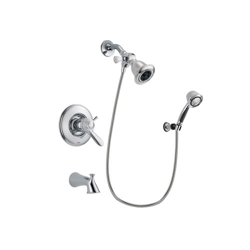 Delta Lahara Chrome Finish Thermostatic Tub and Shower Faucet System Package with Water Efficient Showerhead and 5-Spray Adjustable Wall Mount Hand Shower Includes Rough-in Valve and Tub Spout DSP0323V
