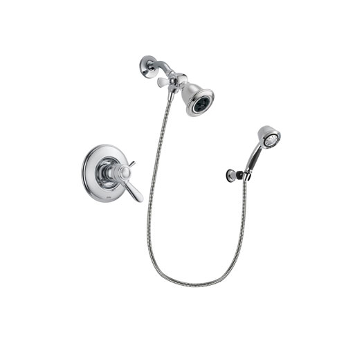 Delta Lahara Chrome Finish Thermostatic Shower Faucet System Package with Water Efficient Showerhead and 5-Spray Adjustable Wall Mount Hand Shower Includes Rough-in Valve DSP0324V