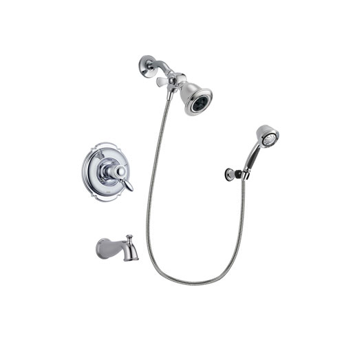 Delta Victorian Chrome Finish Thermostatic Tub and Shower Faucet System Package with Water Efficient Showerhead and 5-Spray Adjustable Wall Mount Hand Shower Includes Rough-in Valve and Tub Spout DSP0325V