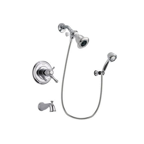 Delta Cassidy Chrome Finish Thermostatic Tub and Shower Faucet System Package with Water Efficient Showerhead and 5-Spray Adjustable Wall Mount Hand Shower Includes Rough-in Valve and Tub Spout DSP0331V
