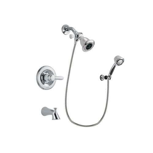 Delta Lahara Chrome Finish Tub and Shower Faucet System Package with Water Efficient Showerhead and 5-Spray Adjustable Wall Mount Hand Shower Includes Rough-in Valve and Tub Spout DSP0333V