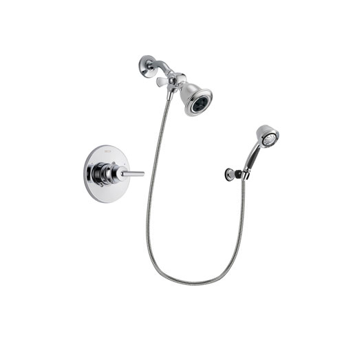 Delta Trinsic Chrome Finish Shower Faucet System Package with Water Efficient Showerhead and 5-Spray Adjustable Wall Mount Hand Shower Includes Rough-in Valve DSP0336V