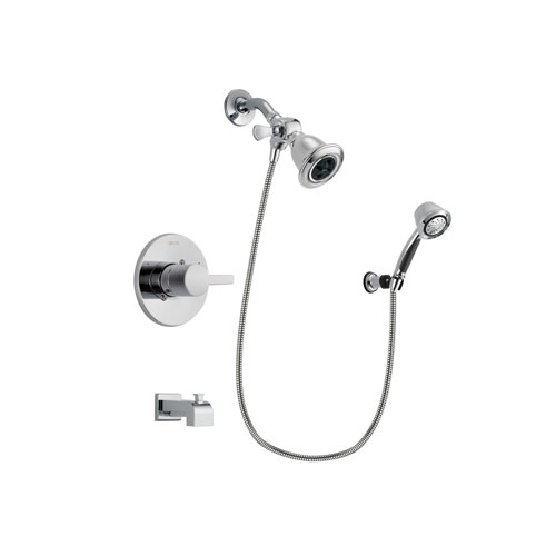 Delta Compel Chrome Finish Tub and Shower Faucet System Package with Water Efficient Showerhead and 5-Spray Adjustable Wall Mount Hand Shower Includes Rough-in Valve and Tub Spout DSP0337V