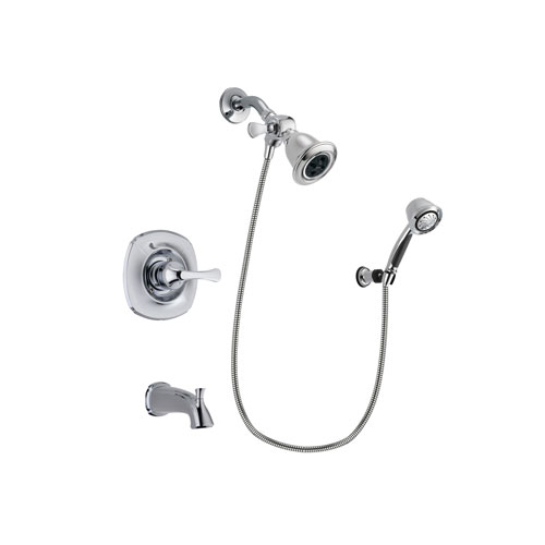 Delta Addison Chrome Finish Tub and Shower Faucet System Package with Water Efficient Showerhead and 5-Spray Adjustable Wall Mount Hand Shower Includes Rough-in Valve and Tub Spout DSP0339V