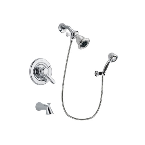Delta Lahara Chrome Finish Dual Control Tub and Shower Faucet System Package with Water Efficient Showerhead and 5-Spray Adjustable Wall Mount Hand Shower Includes Rough-in Valve and Tub Spout DSP0343V