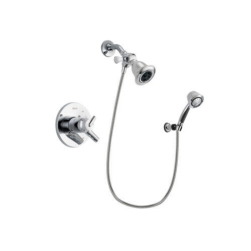 Delta Trinsic Chrome Finish Dual Control Shower Faucet System Package with Water Efficient Showerhead and 5-Spray Adjustable Wall Mount Hand Shower Includes Rough-in Valve DSP0346V
