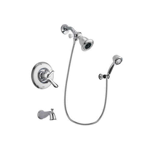 Delta Linden Chrome Finish Dual Control Tub and Shower Faucet System Package with Water Efficient Showerhead and 5-Spray Adjustable Wall Mount Hand Shower Includes Rough-in Valve and Tub Spout DSP0353V