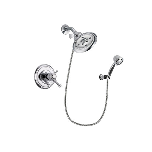 Delta Cassidy Chrome Finish Thermostatic Shower Faucet System Package with Large Rain Showerhead and 5-Spray Adjustable Wall Mount Hand Shower Includes Rough-in Valve DSP0366V
