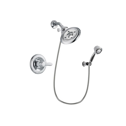 Delta Lahara Chrome Finish Shower Faucet System Package with Large Rain Showerhead and 5-Spray Adjustable Wall Mount Hand Shower Includes Rough-in Valve DSP0368V