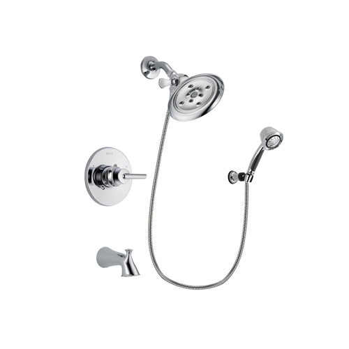 Delta Trinsic Chrome Finish Tub and Shower Faucet System Package with Large Rain Showerhead and 5-Spray Adjustable Wall Mount Hand Shower Includes Rough-in Valve and Tub Spout DSP0369V