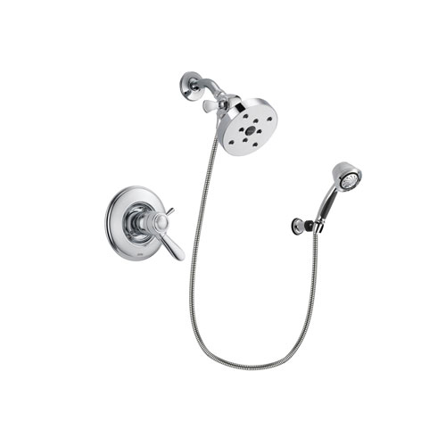 Delta Lahara Chrome Finish Thermostatic Shower Faucet System Package with 5-1/2 inch Shower Head and 5-Spray Adjustable Wall Mount Hand Shower Includes Rough-in Valve DSP0392V