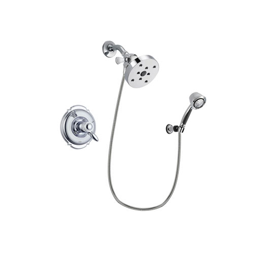 Delta Victorian Chrome Finish Thermostatic Shower Faucet System Package with 5-1/2 inch Shower Head and 5-Spray Adjustable Wall Mount Hand Shower Includes Rough-in Valve DSP0394V