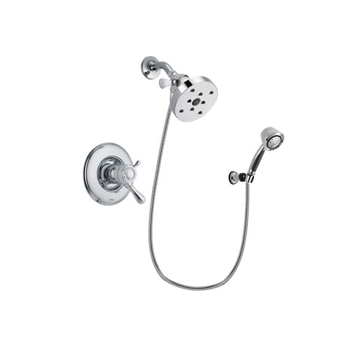 Delta Leland Chrome Finish Thermostatic Shower Faucet System Package with 5-1/2 inch Shower Head and 5-Spray Adjustable Wall Mount Hand Shower Includes Rough-in Valve DSP0396V