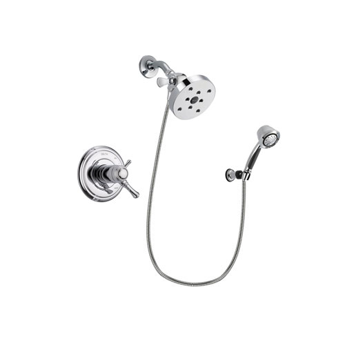 Delta Cassidy Chrome Finish Thermostatic Shower Faucet System Package with 5-1/2 inch Shower Head and 5-Spray Adjustable Wall Mount Hand Shower Includes Rough-in Valve DSP0400V