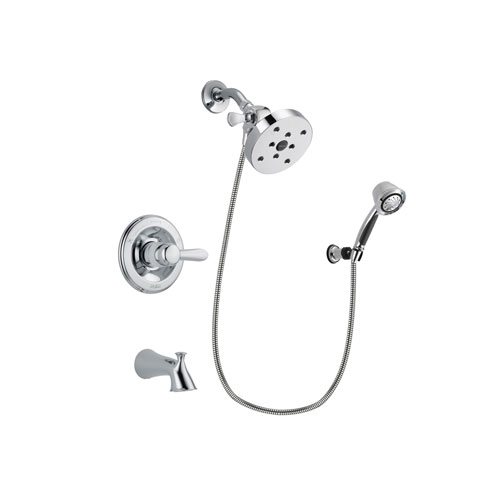 Delta Lahara Chrome Finish Tub and Shower Faucet System Package with 5-1/2 inch Shower Head and 5-Spray Adjustable Wall Mount Hand Shower Includes Rough-in Valve and Tub Spout DSP0401V