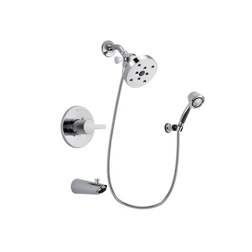 Delta Compel Chrome Finish Tub and Shower Faucet System Package with 5-1/2 inch Shower Head and 5-Spray Adjustable Wall Mount Hand Shower Includes Rough-in Valve and Tub Spout DSP0405V