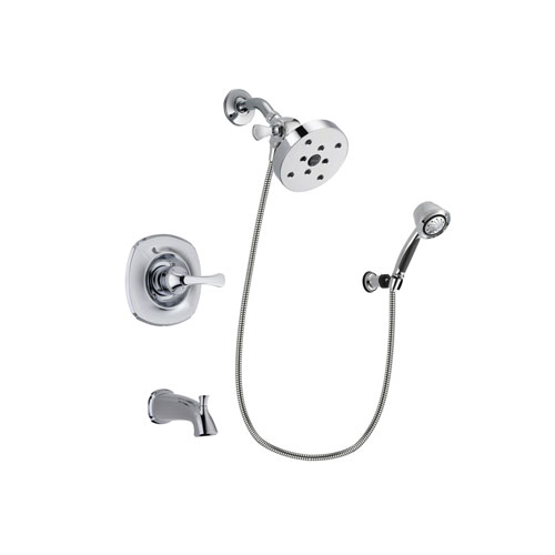 Delta Addison Chrome Finish Tub and Shower Faucet System Package with 5-1/2 inch Shower Head and 5-Spray Adjustable Wall Mount Hand Shower Includes Rough-in Valve and Tub Spout DSP0407V