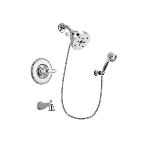 Delta Linden Chrome Finish Tub and Shower Faucet System Package with 5-1/2 inch Shower Head and 5-Spray Adjustable Wall Mount Hand Shower Includes Rough-in Valve and Tub Spout DSP0409V