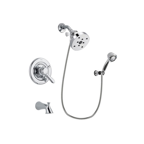 Delta Lahara Chrome Finish Dual Control Tub and Shower Faucet System Package with 5-1/2 inch Shower Head and 5-Spray Adjustable Wall Mount Hand Shower Includes Rough-in Valve and Tub Spout DSP0411V