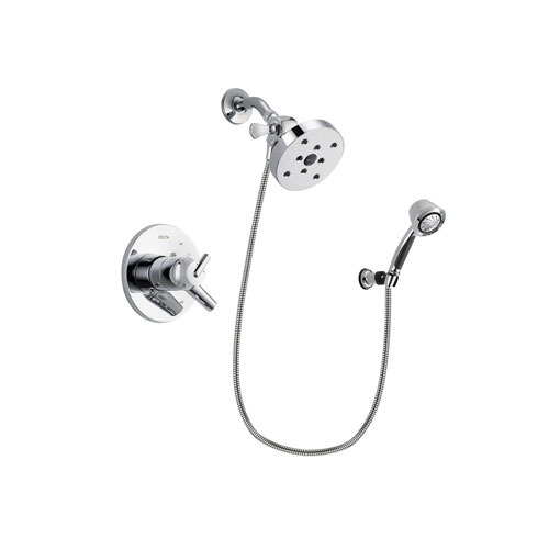 Delta Trinsic Chrome Finish Dual Control Shower Faucet System Package with 5-1/2 inch Shower Head and 5-Spray Adjustable Wall Mount Hand Shower Includes Rough-in Valve DSP0414V