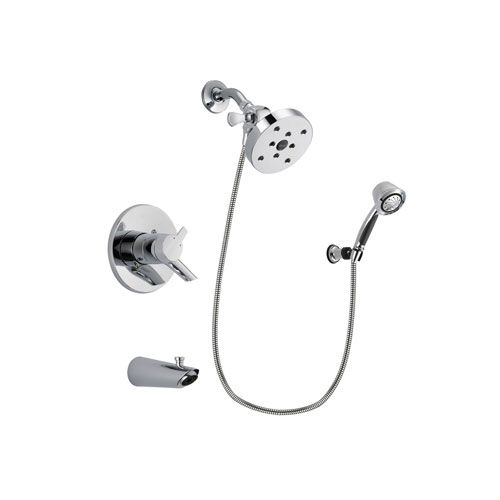 Delta Compel Chrome Finish Dual Control Tub and Shower Faucet System Package with 5-1/2 inch Shower Head and 5-Spray Adjustable Wall Mount Hand Shower Includes Rough-in Valve and Tub Spout DSP0415V