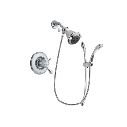 Delta Leland Chrome Finish Thermostatic Shower Faucet System Package with Shower Head and Handheld Shower with Slide Bar Includes Rough-in Valve DSP0430V