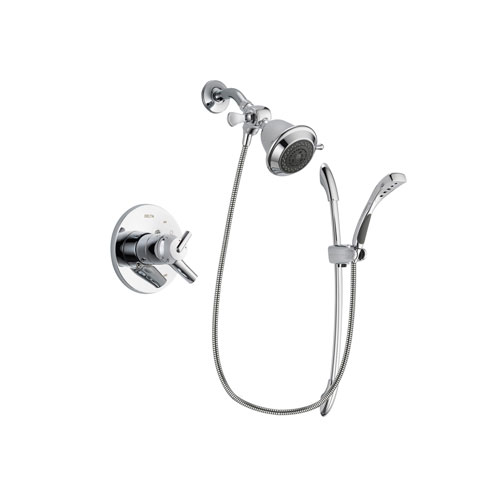 Delta Trinsic Chrome Finish Dual Control Shower Faucet System Package with Shower Head and Handheld Shower with Slide Bar Includes Rough-in Valve DSP0448V