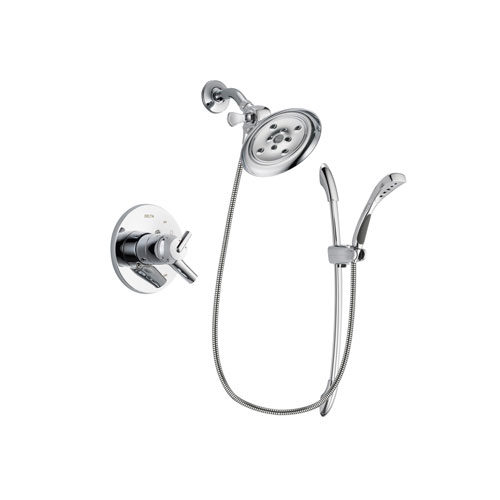 Delta Trinsic Chrome Finish Dual Control Shower Faucet System Package with Large Rain Showerhead and Handheld Shower with Slide Bar Includes Rough-in Valve DSP0516V