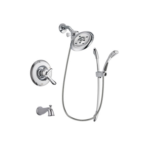 Delta Linden Chrome Finish Dual Control Tub and Shower Faucet System Package with Large Rain Showerhead and Handheld Shower with Slide Bar Includes Rough-in Valve and Tub Spout DSP0523V