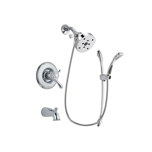Delta Leland Chrome Finish Thermostatic Tub and Shower Faucet System Package with 5-1/2 inch Shower Head and Handheld Shower with Slide Bar Includes Rough-in Valve and Tub Spout DSP0531V