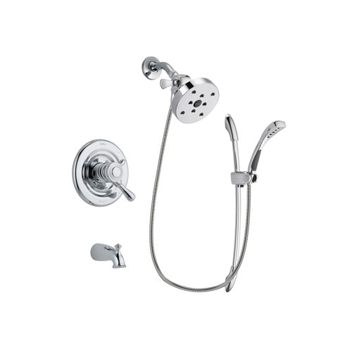 Delta Leland Chrome Finish Dual Control Tub and Shower Faucet System Package with 5-1/2 inch Shower Head and Handheld Shower with Slide Bar Includes Rough-in Valve and Tub Spout DSP0553V