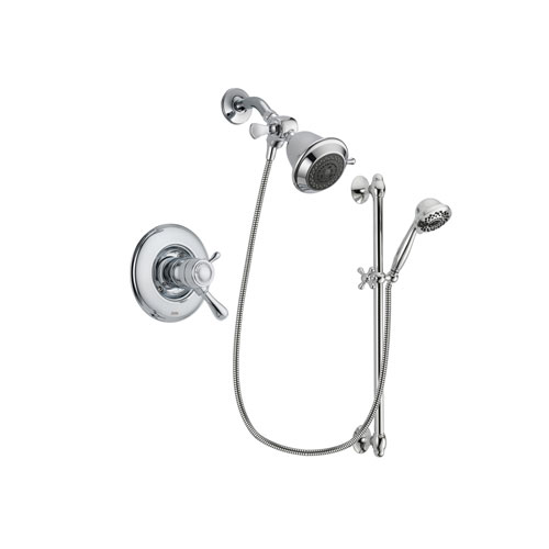 Delta Leland Chrome Finish Thermostatic Shower Faucet System Package with Shower Head and 7-Spray Handheld Shower Sprayer with Slide Bar Includes Rough-in Valve DSP0566V