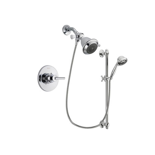 Delta Trinsic Chrome Finish Shower Faucet System Package with Shower Head and 7-Spray Handheld Shower Sprayer with Slide Bar Includes Rough-in Valve DSP0574V