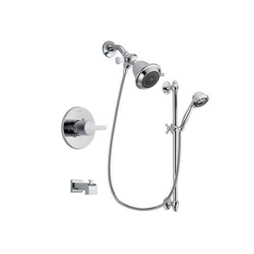 Delta Compel Chrome Finish Tub and Shower Faucet System Package with Shower Head and 7-Spray Handheld Shower Sprayer with Slide Bar Includes Rough-in Valve and Tub Spout DSP0575V