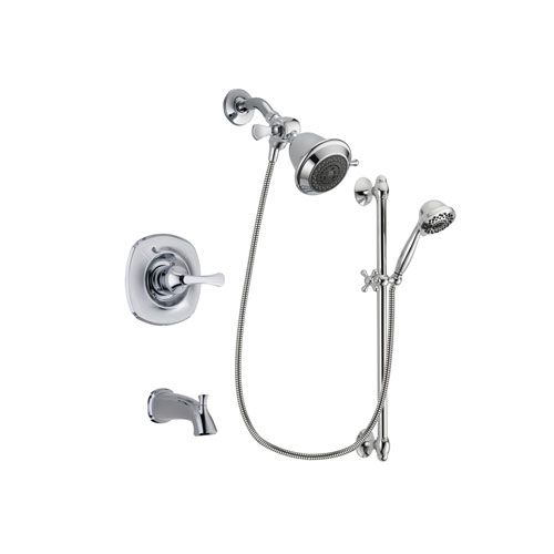 Delta Addison Chrome Finish Tub and Shower Faucet System Package with Shower Head and 7-Spray Handheld Shower Sprayer with Slide Bar Includes Rough-in Valve and Tub Spout DSP0577V