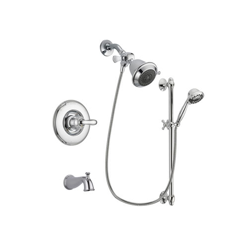 Delta Linden Chrome Finish Tub and Shower Faucet System Package with Shower Head and 7-Spray Handheld Shower Sprayer with Slide Bar Includes Rough-in Valve and Tub Spout DSP0579V