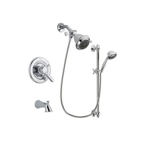 Delta Lahara Chrome Finish Dual Control Tub and Shower Faucet System Package with Shower Head and 7-Spray Handheld Shower Sprayer with Slide Bar Includes Rough-in Valve and Tub Spout DSP0581V