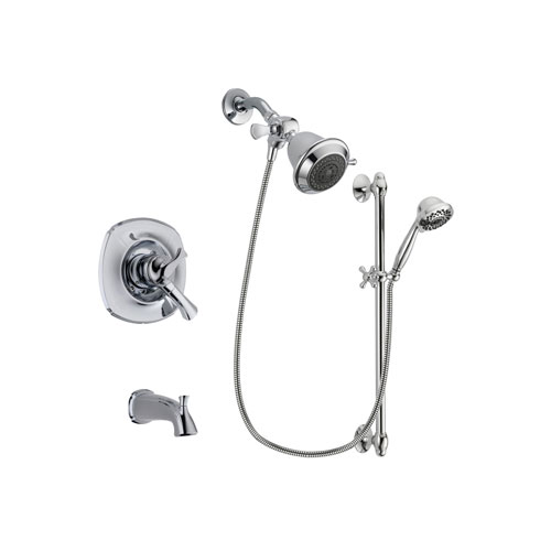 Delta Addison Chrome Finish Dual Control Tub and Shower Faucet System Package with Shower Head and 7-Spray Handheld Shower Sprayer with Slide Bar Includes Rough-in Valve and Tub Spout DSP0589V