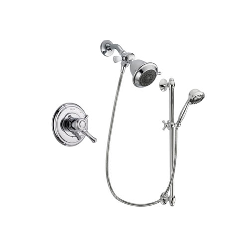 Delta Cassidy Chrome Finish Dual Control Shower Faucet System Package with Shower Head and 7-Spray Handheld Shower Sprayer with Slide Bar Includes Rough-in Valve DSP0594V