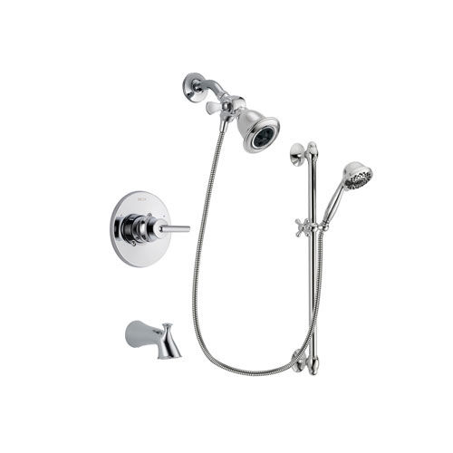 Delta Trinsic Chrome Finish Tub and Shower Faucet System Package with Water Efficient Showerhead and 7-Spray Handheld Shower Sprayer with Slide Bar Includes Rough-in Valve and Tub Spout DSP0607V