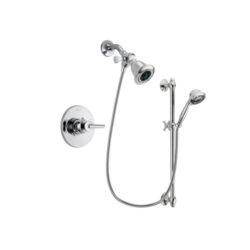 Delta Trinsic Chrome Finish Shower Faucet System Package with Water Efficient Showerhead and 7-Spray Handheld Shower Sprayer with Slide Bar Includes Rough-in Valve DSP0608V