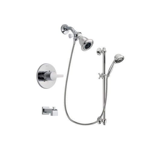 Delta Compel Chrome Finish Tub and Shower Faucet System Package with Water Efficient Showerhead and 7-Spray Handheld Shower Sprayer with Slide Bar Includes Rough-in Valve and Tub Spout DSP0609V