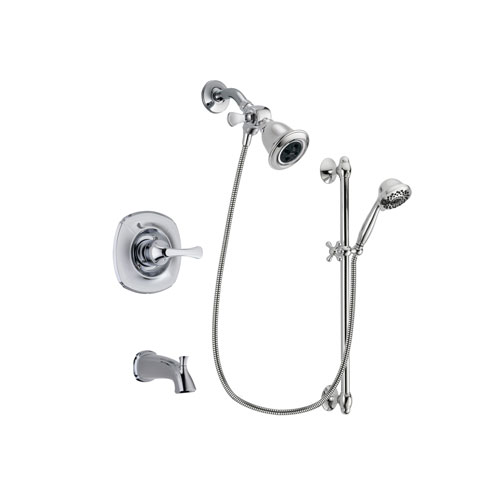 Delta Addison Chrome Finish Tub and Shower Faucet System Package with Water Efficient Showerhead and 7-Spray Handheld Shower Sprayer with Slide Bar Includes Rough-in Valve and Tub Spout DSP0611V
