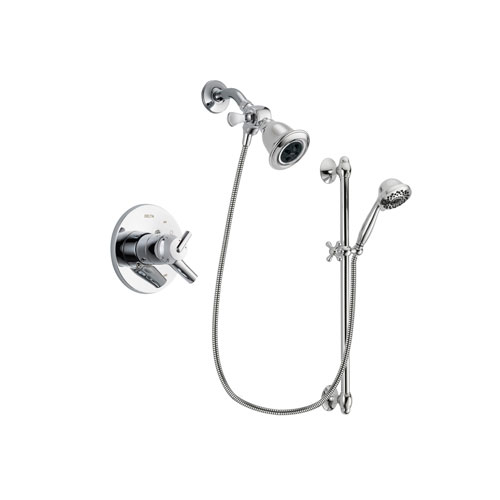 Delta Trinsic Chrome Finish Dual Control Shower Faucet System Package with Water Efficient Showerhead and 7-Spray Handheld Shower Sprayer with Slide Bar Includes Rough-in Valve DSP0618V